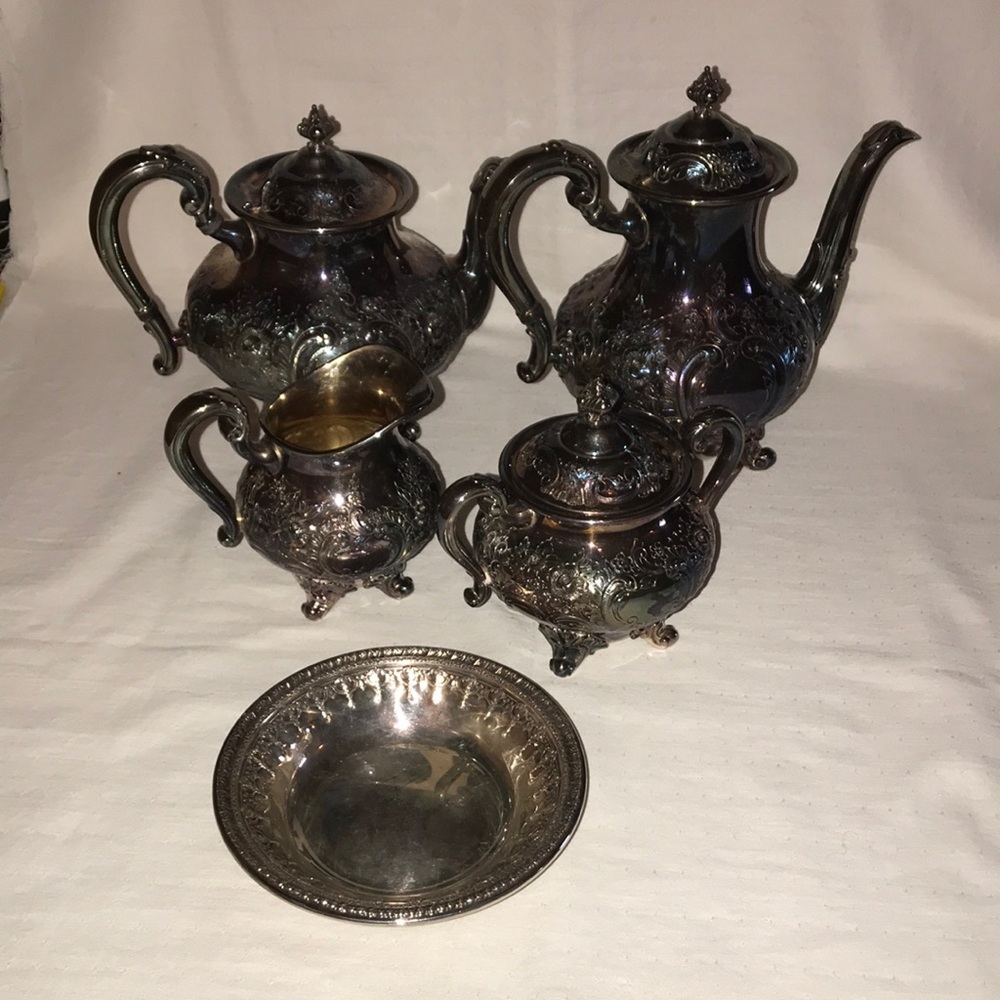 Reed & Barton 5600C Tea and Coffee Pots -Creamer and Sugar Bowls and Candy Dish